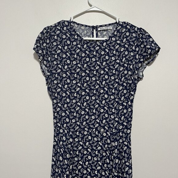 REFORMATION Gavin Navy‎ Floral Midi Dress Open Back Cap Sleeve Size 12 - Picture 5 of 12